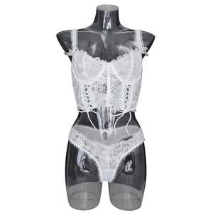 036L yüksek kalite kadınlar seksi iç çamaşırı 2 parça iç çamaşırı seti beyaz dantel korse iç çamaşırı egzotik oymak - Product Image 5