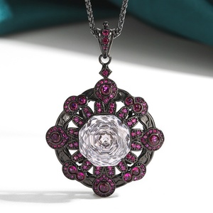 Vintage Eco-friendly <b>Copper</b> Black Gold Plated Rose Cut Multi-color Cubic Zirconia Disc Pendant Necklace for Women Casual Wear - Product Image 5