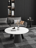 Table basse de luxe moderne pour salon, table ronde en céramique avec plateau en acier inoxydable pour la maison et l'hôtel