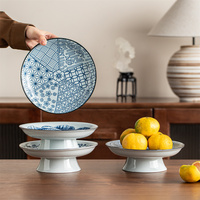 Vaisselle en porcelaine de luxe écologique, ronde de 8 pouces, glaçure bleue, assiette à fruits secs, à bonbons, pour la décoration de table