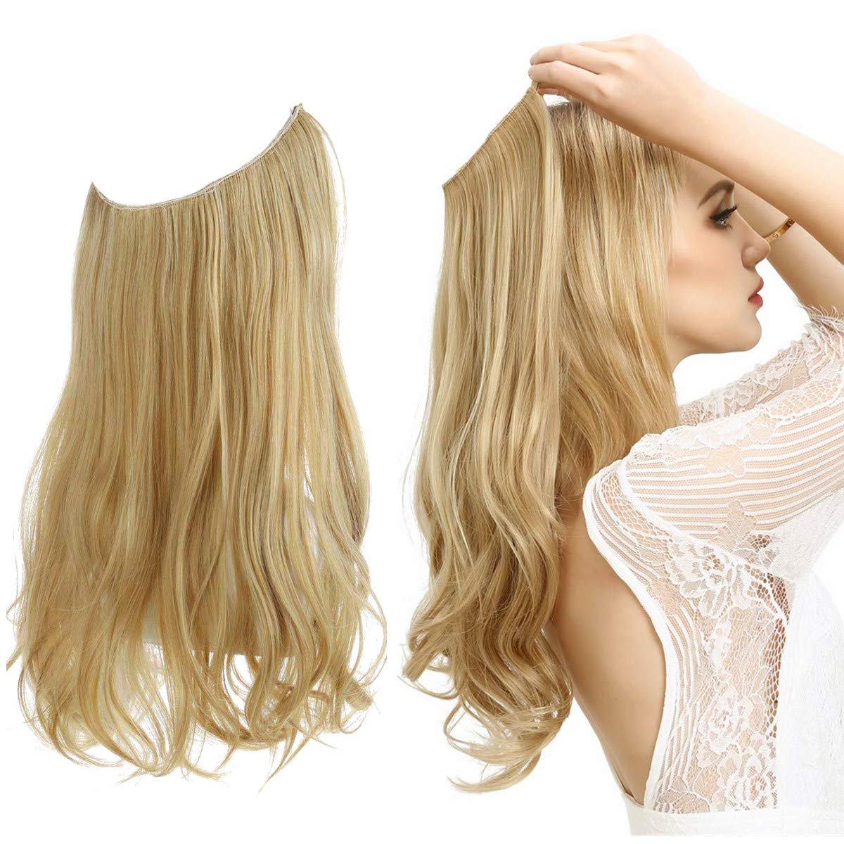 TopElles-Extensión de cabello Halo para mujer, diadema de alambre transparente ajustable, rizado y ondulado