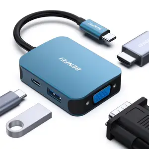 BENFEI adaptor Multiport USB C HUB, adaptor USB C ke HDMI VGA USB 3.0 dan 60W