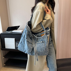 Bolso bandolera vaquero de gran capacidad para mujer, bolso de mano Vintage informal a la moda, bolso <span class=keywords><strong>Hobo</strong></span> - Product Image 1