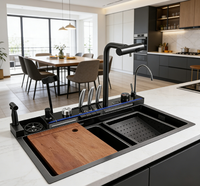 Support de téléphone et pistolet de lavage, Robinet intelligent pour évier de cuisine, Évier de cuisine en acier inoxydable, Évier de cuisine
