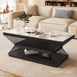 Modern Rectangular Double Layer Coffee Table Faux Marble Top Baking Paint Living Room Home Furniture - Product Image 5
