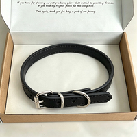 Collier pour chien en cuir noir de qualité supérieure, personnalisé OEM, design fin, coutures soignées, intérieur rembourré doux, boucle argentée, anneau en D, collier léger