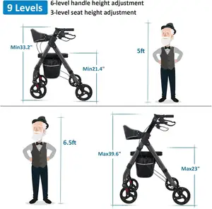 Ousite Rollator Walker Rodilla Scooter Ponderado De Cuatro Ruedas Con silla suave