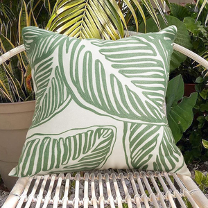 1783 Personalizado Bordado Folha Decorativa Lance Travesseiro Capa Tropical Folhas Verdes Handmade Algodão Fronha Bordado Almofada - Product Image 3