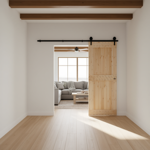 Porte de grange en pin massif Narvik, 33,5 x 82,7 pouces, non finie, style rustique, à roulettes, pour intérieur - Product Image 2