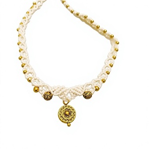 Handmade White Macrame Necklace with Gold Pendant for Jewelry Wholesale - Product Image 1