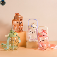 Bouteille d'eau mignonne en forme d'ours 1100 ml, gobelet en plastique avec paille, portable, anti-fuite, avec sangle pour enfants, sports de plein air