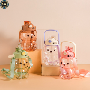 Botella de Agua con Forma de Oso Adorable, 1100ml, Vaso de Plástico con Pajita, Portátil, Antiderrames, con Correa para Niños, Deportes al Aire Libre - Product Image 2