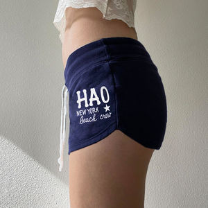 Shorts Deportivos de Cintura Baja con Cordón Ajustable, Transpirables, Ecológicos, Lavados, con Estampado de Letras y Bloques de Color, Casuales para Mujer - Product Image 4