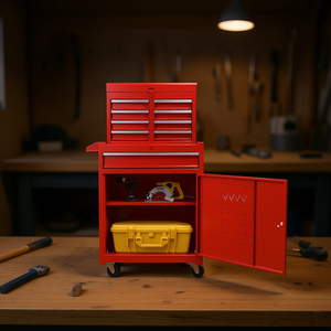 Coffre à outils rouge détachable à 5 tiroirs avec armoire inférieure et étagère réglable, modèle D0100HA7F87 - Product Image 2