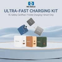 NIUBAILE Chargeur de bureau rapide 65W GaN PD3.1 QC2.0 SCP avec ports USB-C et USB-A, câble de 0,9 m, design pliable, prise EU, boîte cadeau