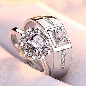 Platinum Plated Flower Design Diamond Couple <b>Ring</b> for Wedding Jewelry Cross Design Couple Open <b>Adjustable</b> <b>Ring</b> for Men Women - Product Image 4