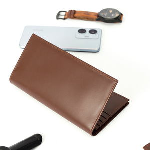 Minimalist Genuine Leather Long <b>Wallet</b> With <b>RFID</b> Protection Card Holder Unisex Design Brown Color Fold Closure - Product Image 4