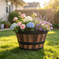 Pot de fleurs extérieur toutes saisons en plastique, design baril à vin, écologique, durable, style faux bois, pour la décoration de la maison, du balcon et du jardin