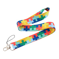 Ruban d'oreille en polyester personnalisé, sangle de cou, puzzle, motif imprimé par sublimation, avec crochet métallique, 1 pièce
