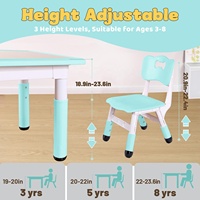 Ensemble table et 2 chaises pour étudiants SINKIPA, durable, hauteur réglable, facile à nettoyer, plastique, design moderne et mignon, homologué CPC CE, vert, pour l'école