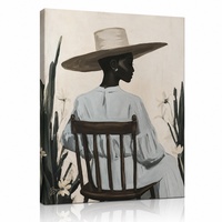 Grande toile imprimée élégante avec silhouette de femme noire, idéale pour la décoration murale du salon, de l'entrée ou d'un appartement.