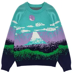Custom Logo Oem Odm Men Sweater Pullover Jacquard Pattern Knitwear Long Sleeve Crew Neck Knit Top Winter Men Knitted Sweater