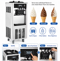 Machine à glace molle commerciale automatique verticale de comptoir, 3 saveurs, haute production