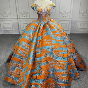 Uniquely Beautiful Orange And Blue Sweetheart Sequin Satin Quinceanera Pageant Party Event Dress 6568-A