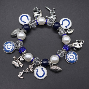 Pulseras con Colgante de Aleación de Zinc con el Logotipo de los Indianapolis Colts, Brazalete Elástico con Cuentas y Diseño Personalizado de Campeonato Universitario - Product Image 1
