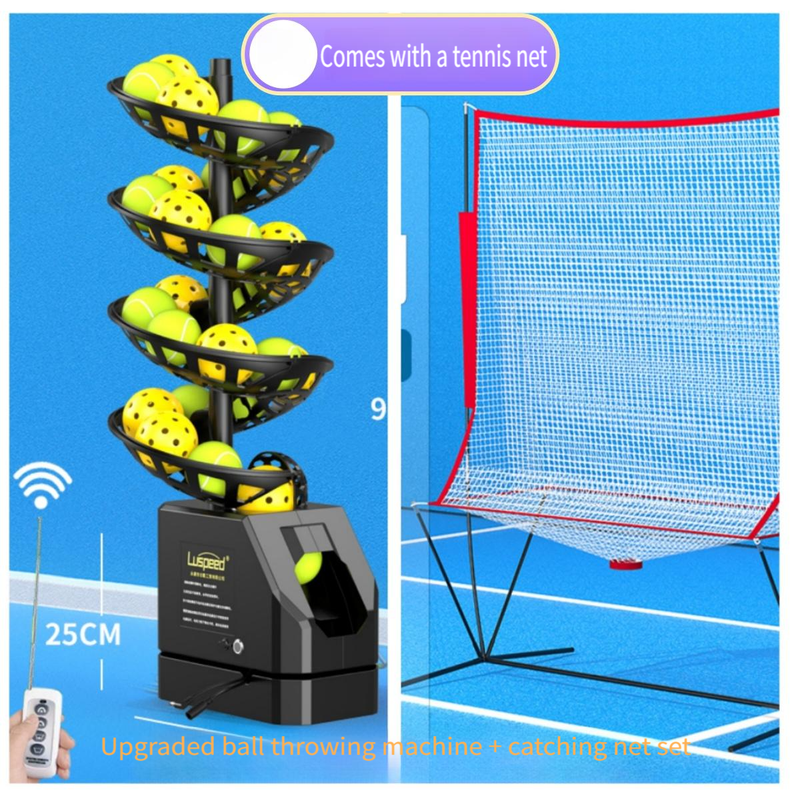 Luspeed T02+net Durable Steel Tennis & Pickleball Serving Machine with Catch Net for Outdoor Training 33 Tennis Balls