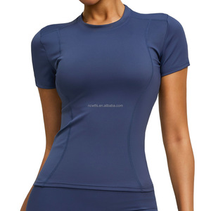 T-shirts de sport personnalisés avec logo, 85% polyester, 15% élasthanne, légers, hauts de yoga pour femmes, vêtements de sport, entraînement, gym - Product Image 3