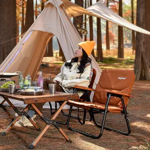 HISPEED OEM chaise de camp pliante à motif personnalisé chaise de camping de luxe pliée en aluminium dossier haut avec logo marron