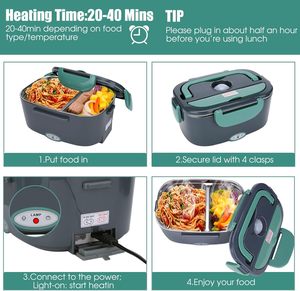 110V/220V/12V/24V Food Warmer Stainless Steel Container Electric <b>Lunch</b> <b>Box</b> with 2 <b>Compartments</b> Inner for Car Truck - Product Image 3