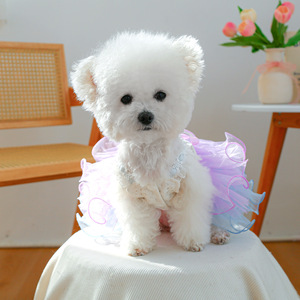 <strong>Graceful</strong> Spring Summer Wedding Dress for Dogs Elegant Polyester <strong>Pet</strong> Yarn Dress with Printed Pattern - Product Image 3