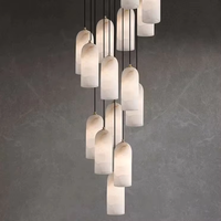 Lustre LED en marbre d'albâtre, luminaire suspendu de luxe pour villa, hôtel, décoration de chambre, bar, design rond en cristal avec télécommande