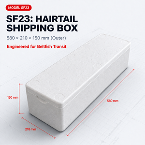 Boîte en <span class=keywords><strong>mousse</strong></span> EPS SF23 580x210x150mm, taille standard, conteneur de transport pour poisson queue-de-pie, pour l'emballage logistique des produits de la mer congelés - Product Image 1