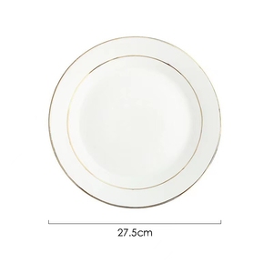 Assiettes de présentation à bord doré pour mariage, vente en gros de vaisselle décorative en porcelaine, assiettes de table blanches avec bordure dorée - Product Image 5