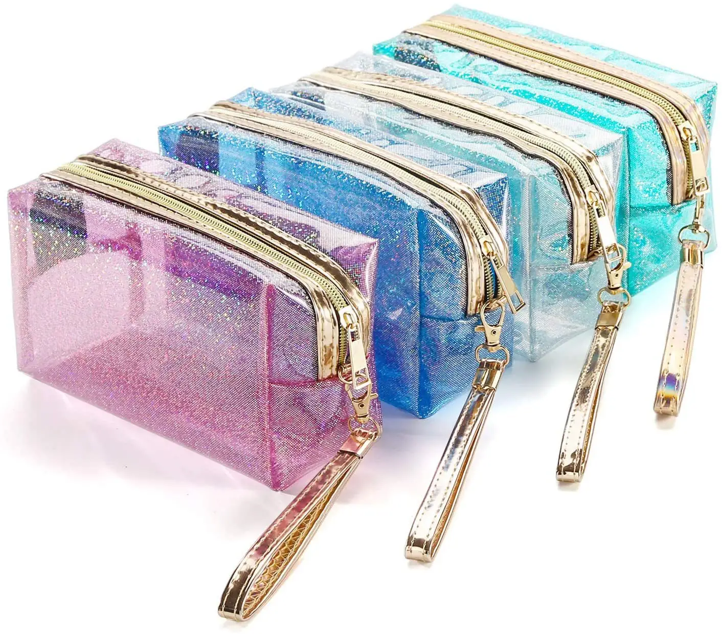 Tas kosmetik bening Glitter kustom untuk perjalanan dompet penyimpanan kacamata hitam peralatan rias Organizer tas perlengkapan mandi transparan