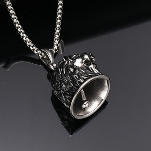 Neue Punk-Retro-Löwenkopf Wikinger Odin Rassel Glocke Halskette Männlich Exorzisten-Glocke Titan-Stahl-Halter - Product Image 5