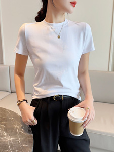 เสื้อยืดผู้หญิงทรงเข้ารูป ผ้าฝ้าย 95% สแปนเด็กซ์ 5% รับสกรีนโลโก้ เสื้อยืดสำหรับพิมพ์ลาย - Product Image 6