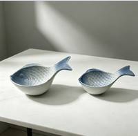 Ensemble de bols à sauce en céramique en forme de poisson, bleu dégradé et blanc, deux tailles, motif échelle en relief, pour la maison, la cuisine et la décoration de table