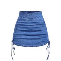 Jupe en jean délavé unie à volants et cordon de serrage pour femme, taille haute, coupe trapèze, anti-dérapante, coupe-vent, Printemps/Été/Automne