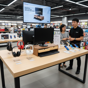 Dual-Drawer <b>Desktop</b> Organizer <b>Desktop</b> Monitor Stand <b>Riser</b> Wood Monitor <b>Riser</b> With Storage - Product Image 3