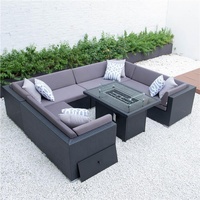 Ensemble de canapés en osier combiné de haute qualité en rotin de jardin extérieur avec table de foyer
