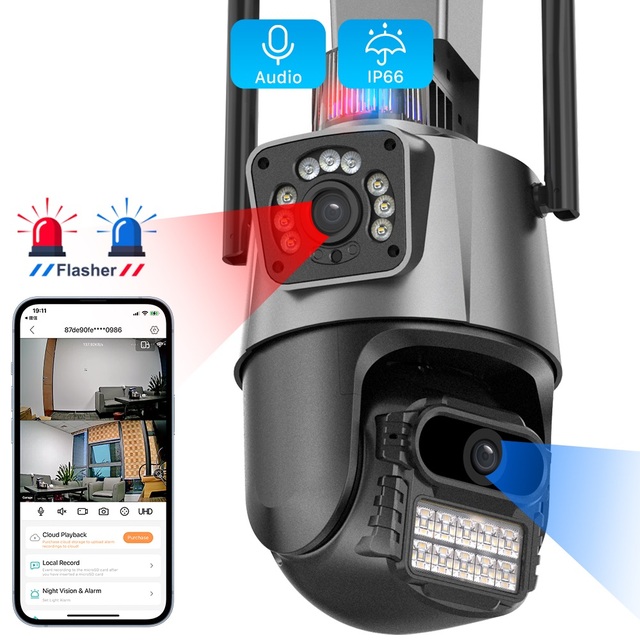 Dual Lens 6MP CMOS H.265 SDK PTZ WiFi Camera with Night Vision Auto Tracking IP66 Waterproof Two-Way Audio CCTV Security Camera