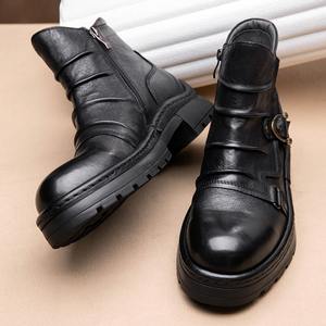 Retro style motorcycle riding <b>boots</b> for men New autumn-winter style thick-soled genuine leather short <b>boots</b> men shoes - Product Image 4