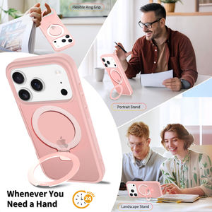 Nouvelle Coque de Téléphone Rose Givrée avec Anneau Magnétique et Support Antichoc pour iPhone 17 Pro Max - Product Image 3