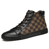 Chaussures de skate pour hommes, baskets, embossées, mi-hautes, en cuir de vache véritable, lacets, plates, rétro, épaisses, doublées de polaire en coton