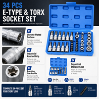Jeu de douilles à pression CR-V 34 pièces avec adaptateurs 5/16"F 3/8"M, embouts de tournevis Torx en étoile, pour percer des trous, réparation automobile, étui rigide