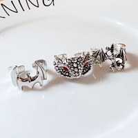 100 PIÈCES Bagues Vintage Punk Gothiques en Alliage, Argent et Noir, Motifs Dragon Chinois, Serpent, Griffe de Dragon, Aile, Ouvertes et Ajustables
